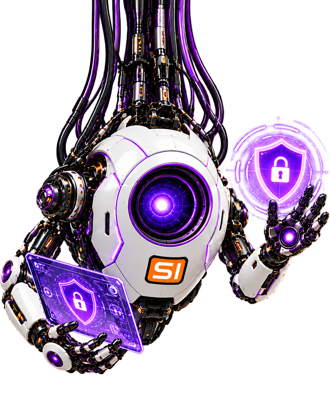 Robotic Violet, SMORTLER Super Intelligence, helping protect network systems.